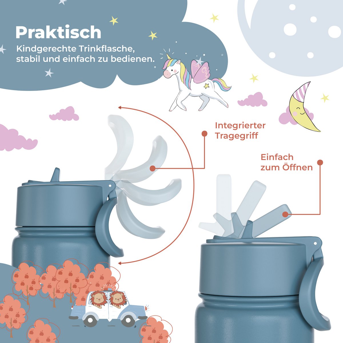 Thermo kinderdrinkfles RVS - sticker paars Joy&Bloom