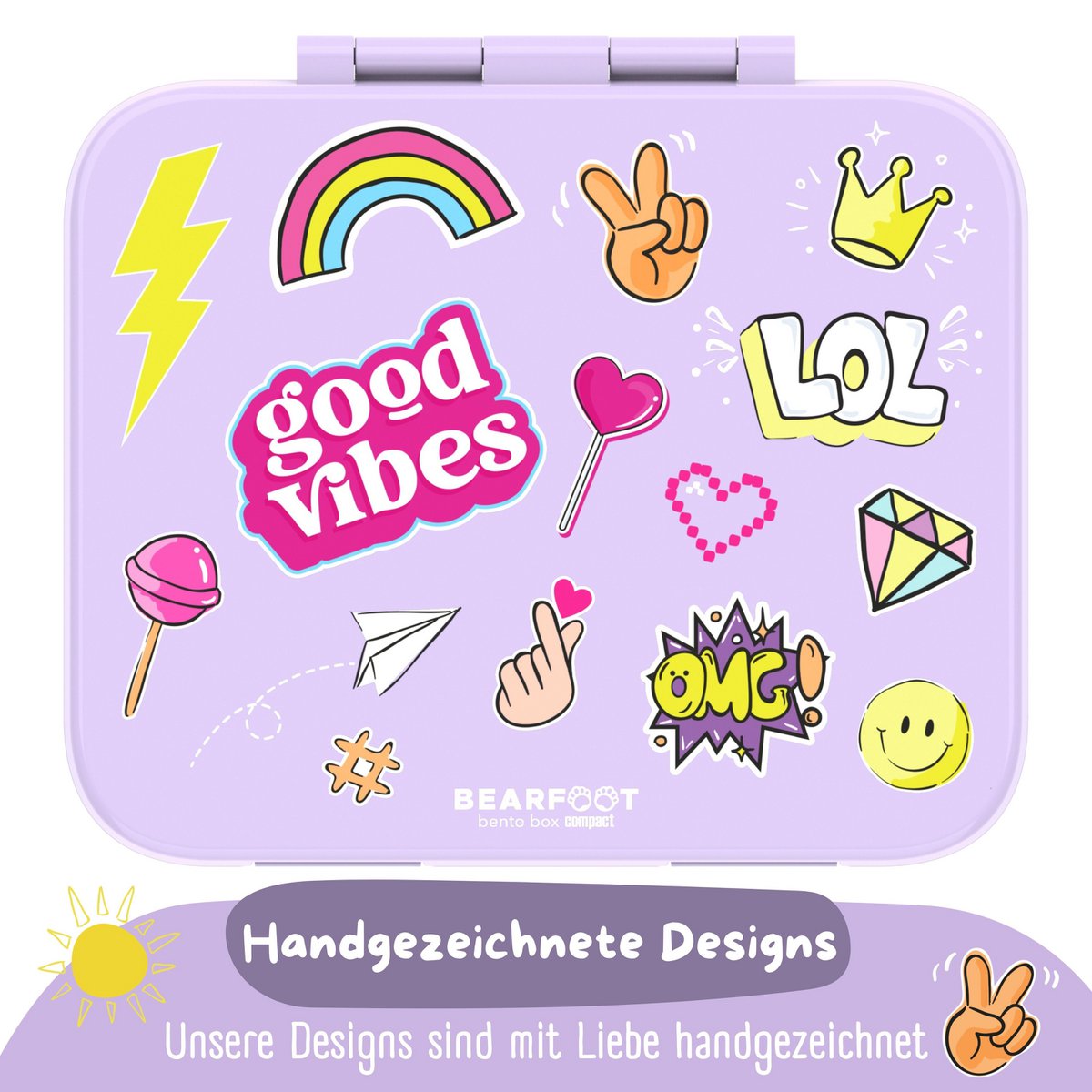 Lunchbox met compartimenten, licht en lek - sticker paars Joy&Bloom