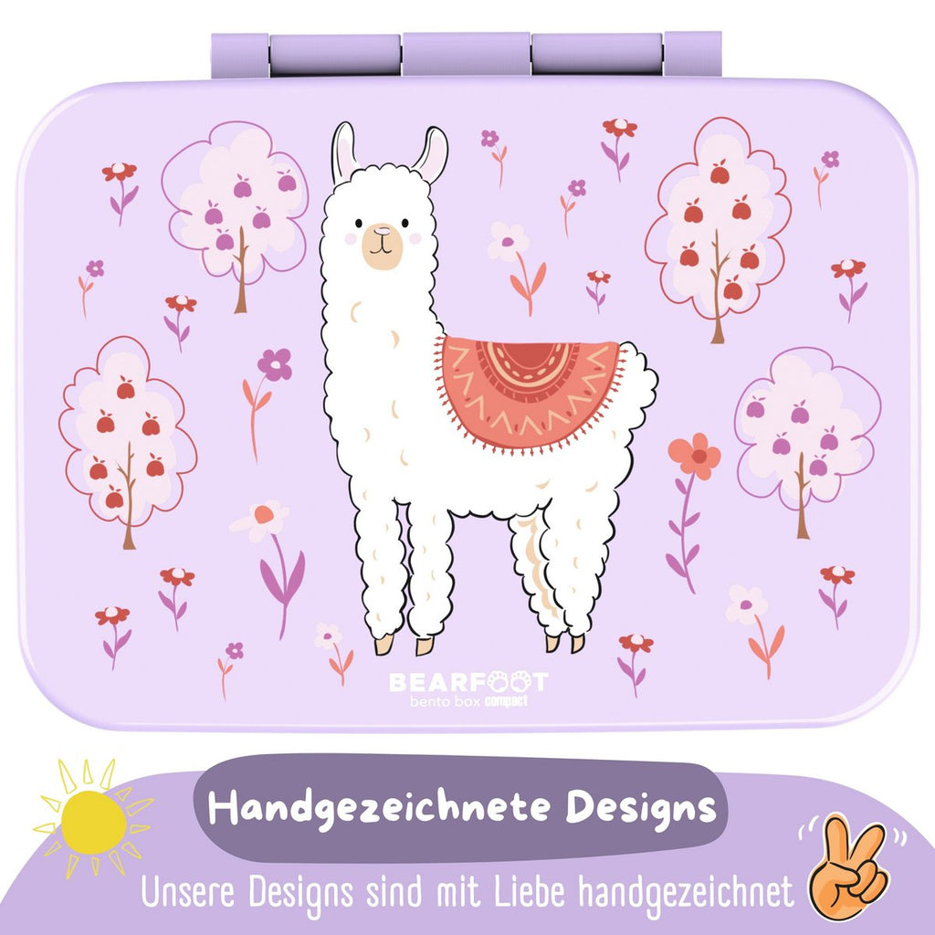 Lunchbox met onderwerpen, licht en lek -proof - lama alpaca lila