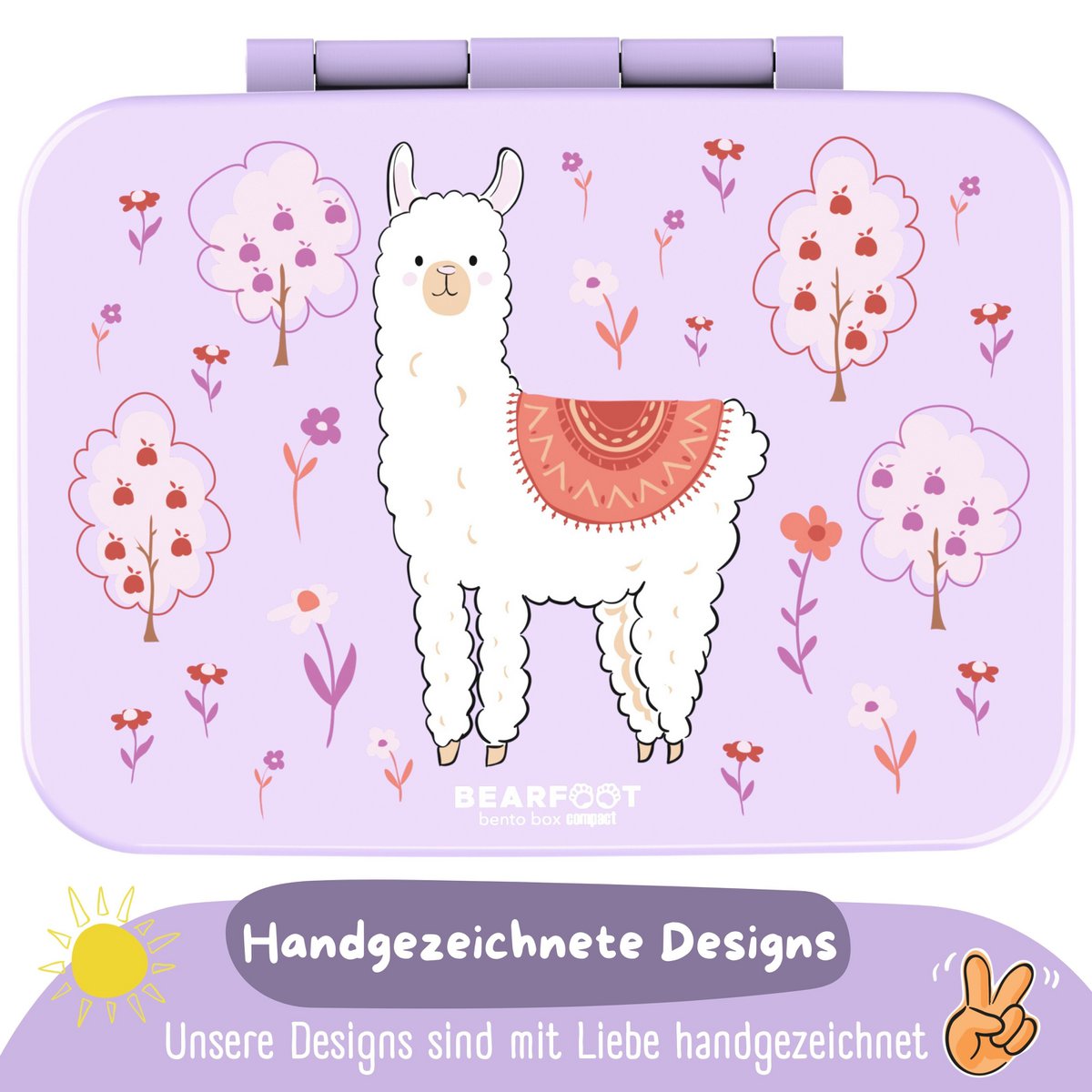 Lunchbox met onderwerpen, licht en lek -proof - lama alpaca lila Joy&Bloom