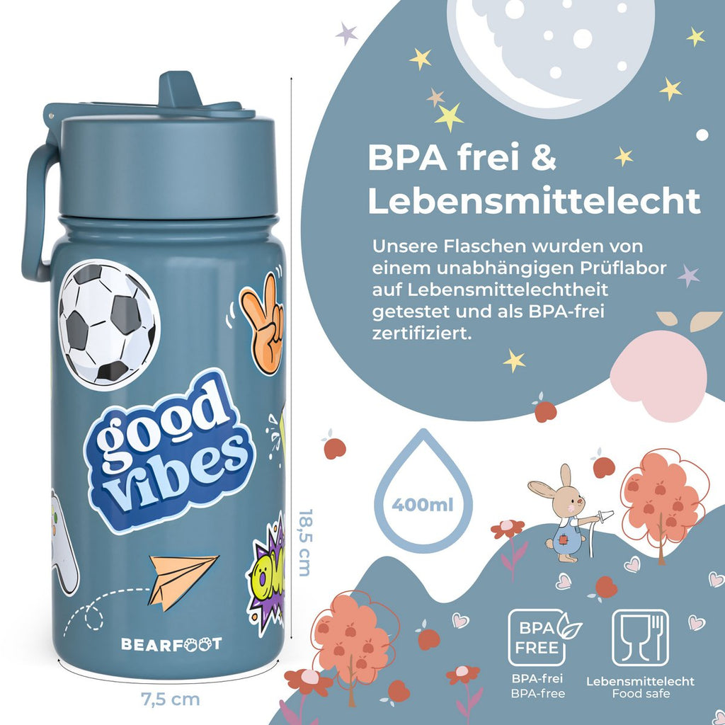 Thermo kinderdrinkfles RVS - sticker paars Joy&Bloom