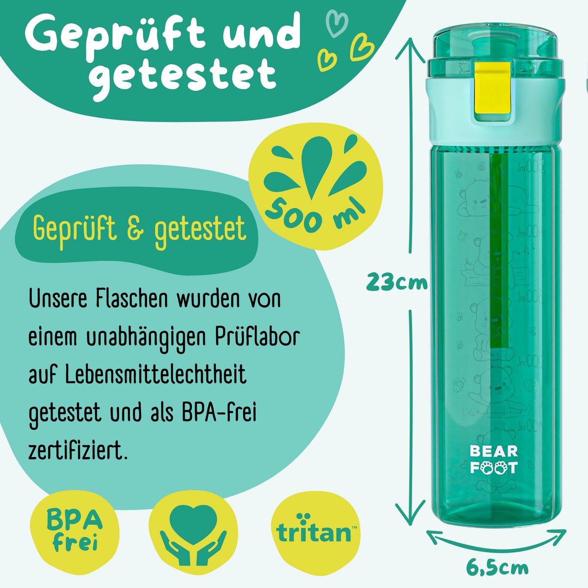 Kinderdrinkfles, 500 ml, licht - logo-mint Joy&Bloom