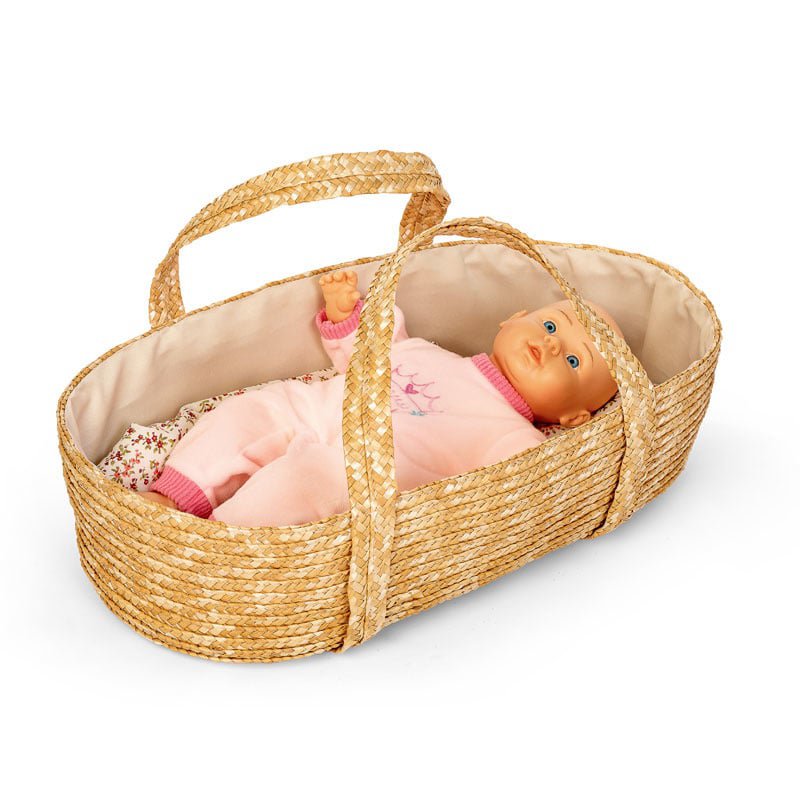 Rieten Poppenreiswieg / Mozes mandje met bedsetje 50cm Joy&Bloom