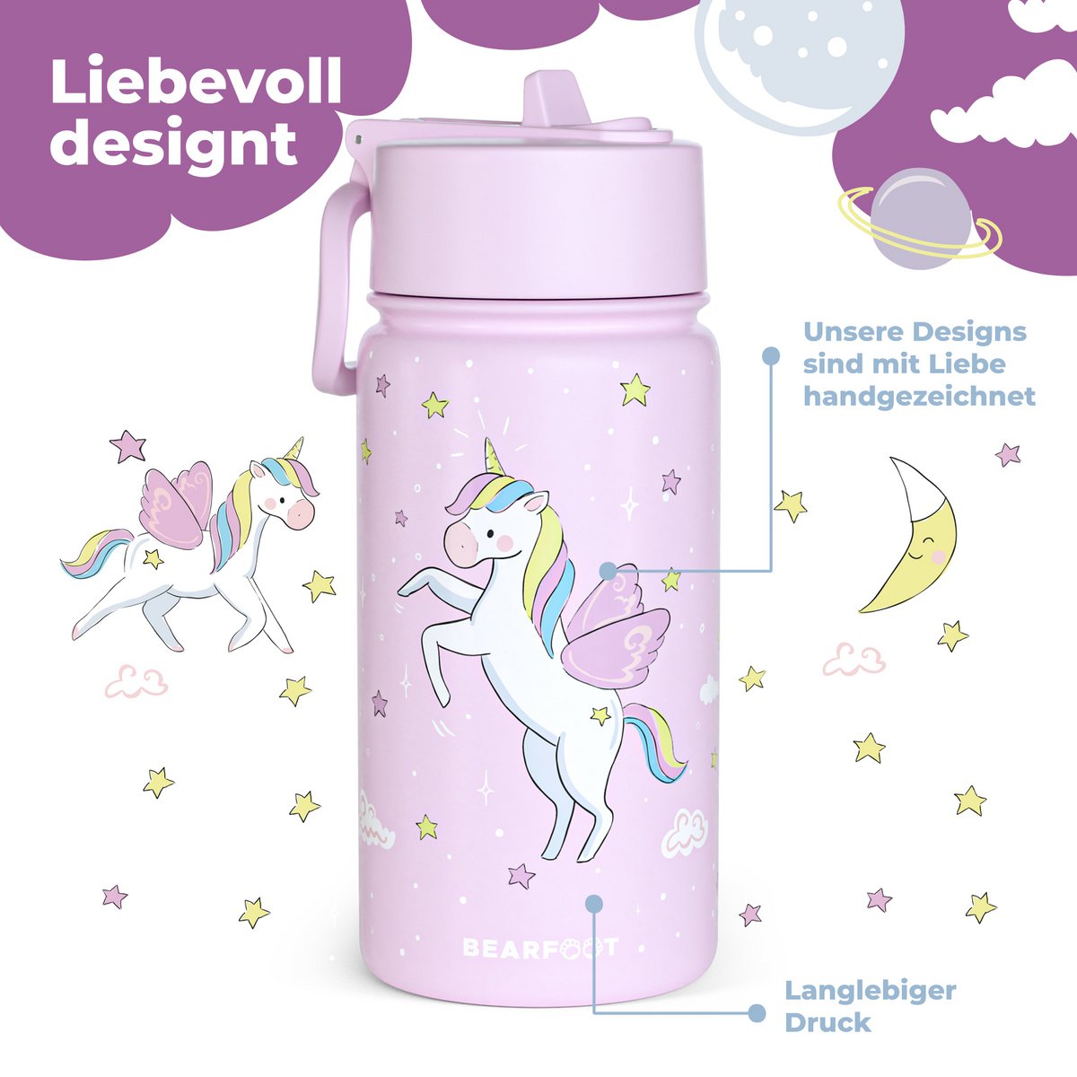 Thermo kinderdrinkfles RVS - eenhoorn paars Joy&Bloom