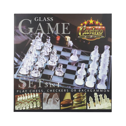 Glazen Spellenset (3-In-1) - Schaken, Backgammon, Checkers Default Title Spellen & Puzzels Joy&Bloom