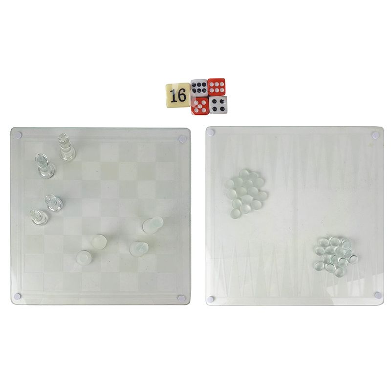 Glazen Spellenset (3-In-1) - Schaken, Backgammon, Checkers Spellen & Puzzels Joy&Bloom