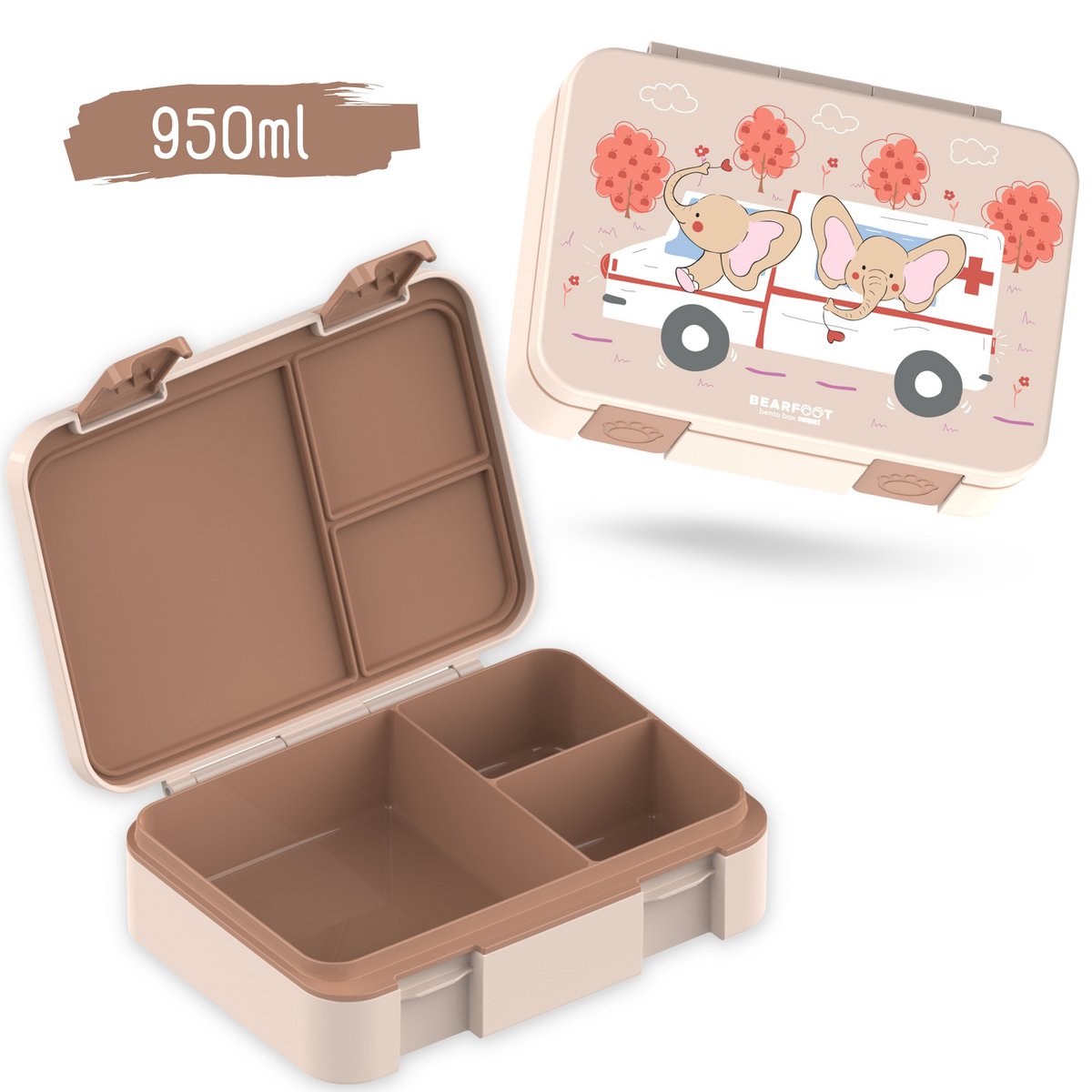 Lunchbox met vakken, licht en lekvrij - ambulance bruin
