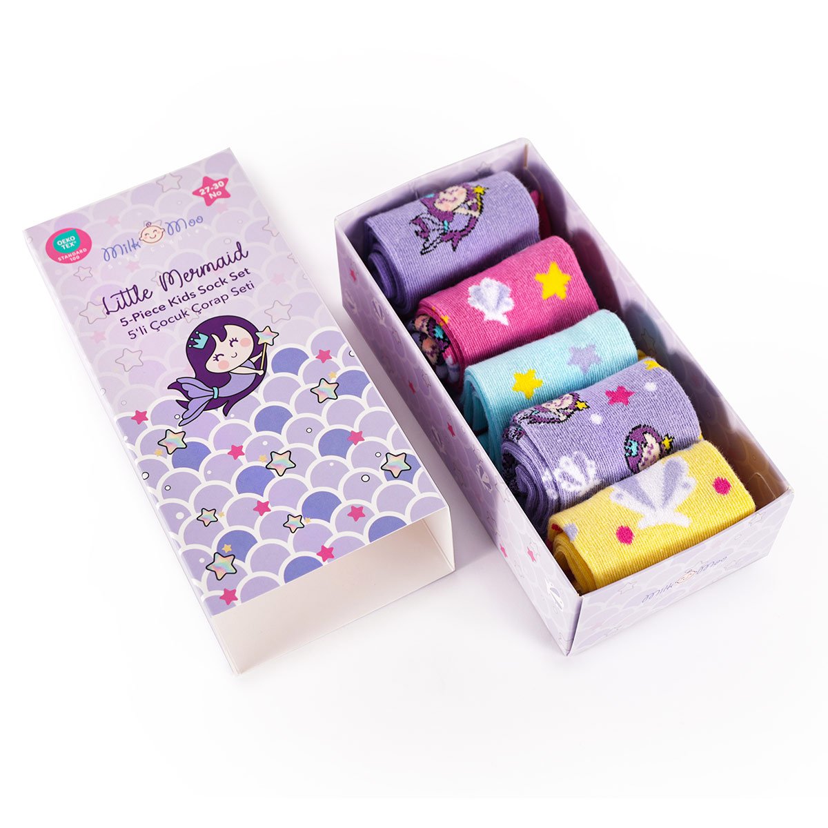 Milk&Moo Kleine Zeemeermin 5-pack kindersokken, maat 27-30, speels ontwerp Joy&Bloom