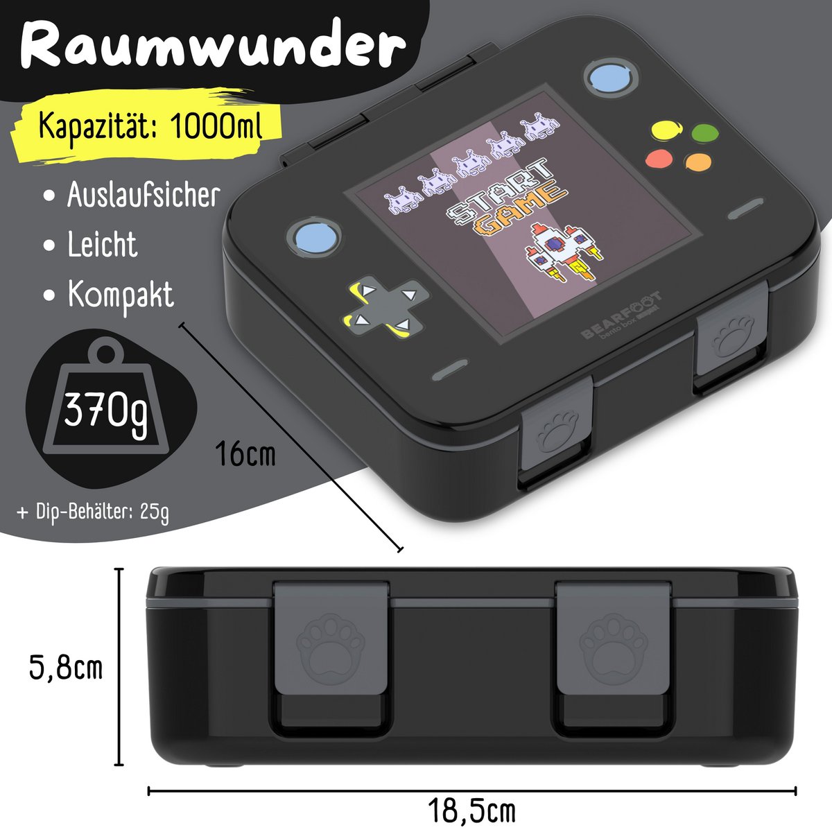 Leaf kan met onderwerpen, licht en lek -proof - game zwart Joy&Bloom