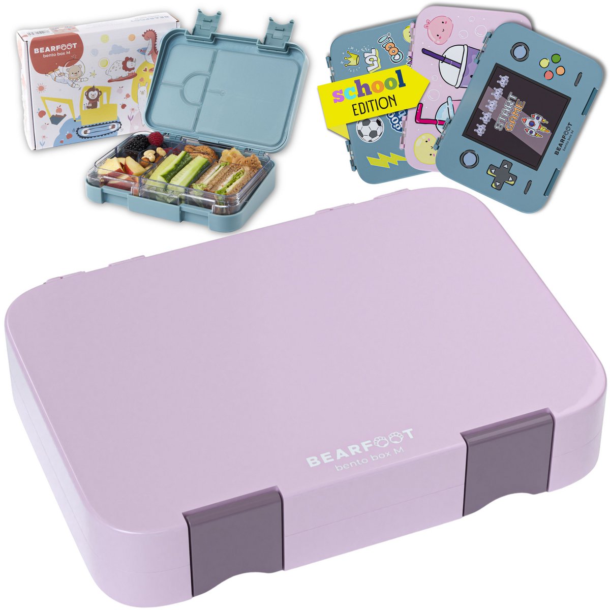 Kinderlunchbox met vakken, lunchbox, bentobox - paars Joy&Bloom