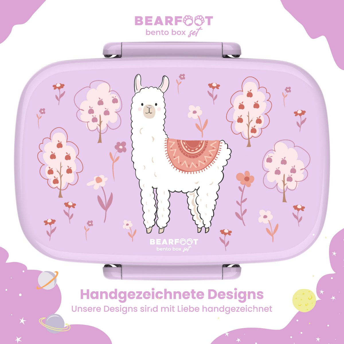Kinderlunchbox met vakken, licht en lekvrij - Lama/alpaca Joy&Bloom