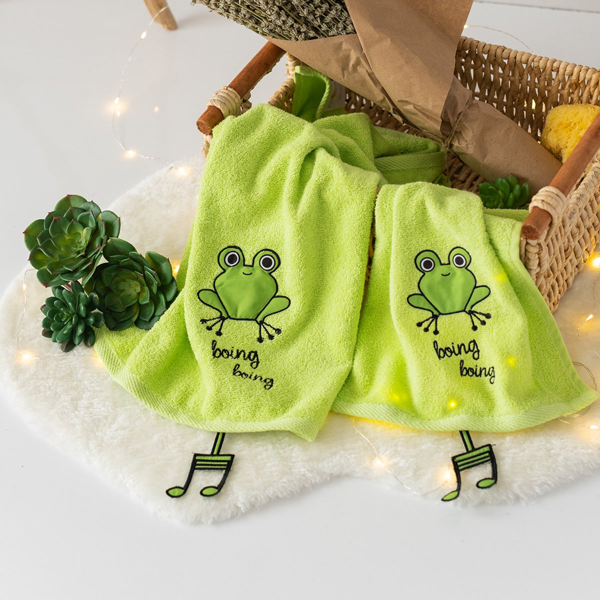 Milk & Moo Kinderhanddoekenset van 2, Sprotkikker Joy&Bloom