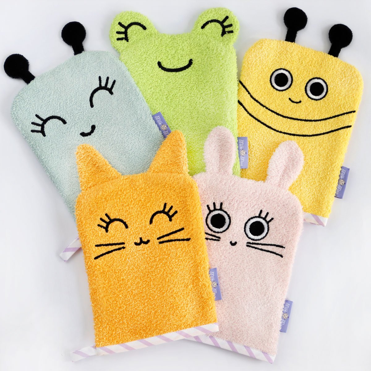 Milk&Moo Tombish kattenbadhandschoen, 100% katoen, Oeko-Tex gecertificeerd, kleurrijk Joy&Bloom