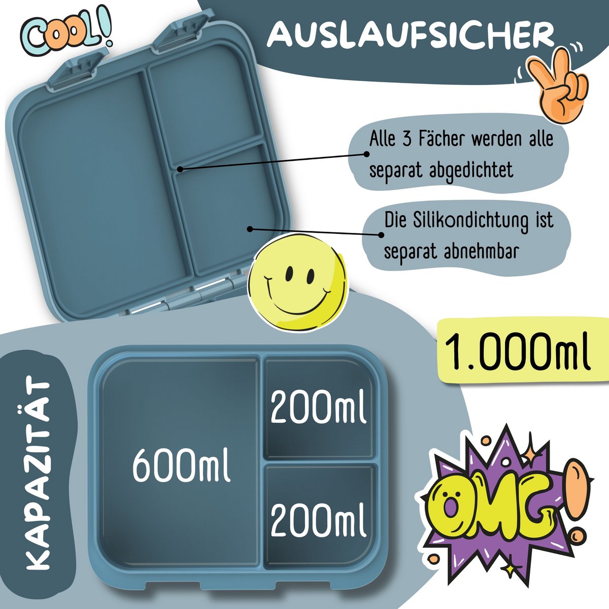 Lunchbox met onderwerpen, licht en lek - proof - dinosaurussen blauw Joy&Bloom