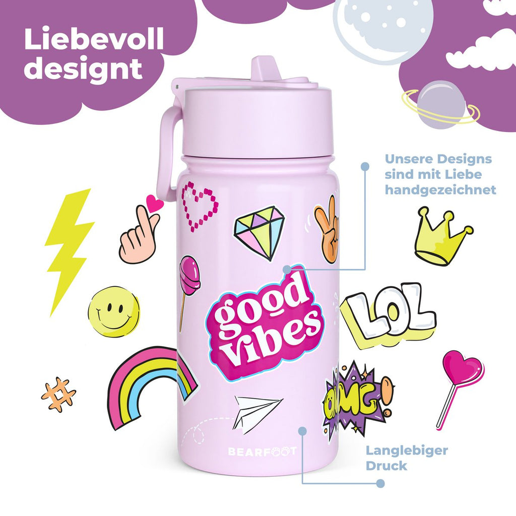 Thermo kinderdrinkfles RVS - sticker paars Joy&Bloom