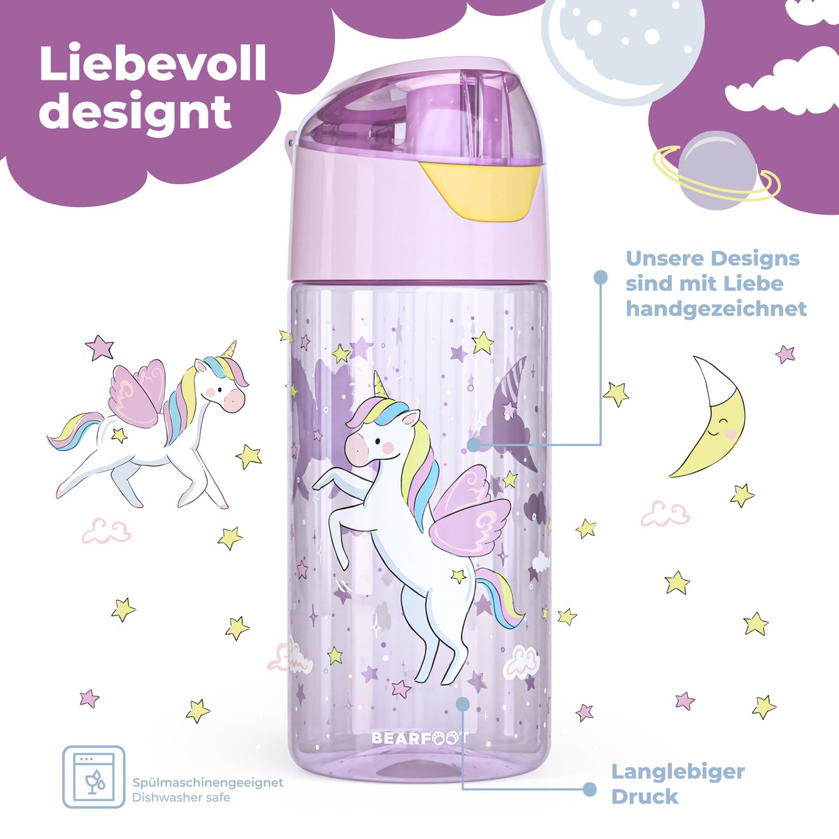 Kinderwaterfles, lichte waterfles - eenhoorn Joy&Bloom