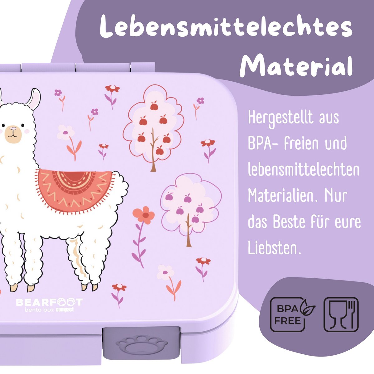Lunchbox met onderwerpen, licht en lek -proof - lama alpaca lila Joy&Bloom