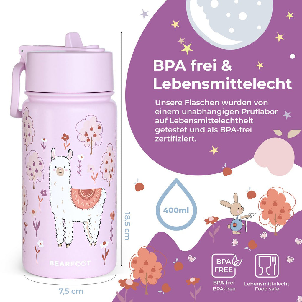 Thermo kinderdrinkfles RVS - lama Alpaca paars Joy&Bloom