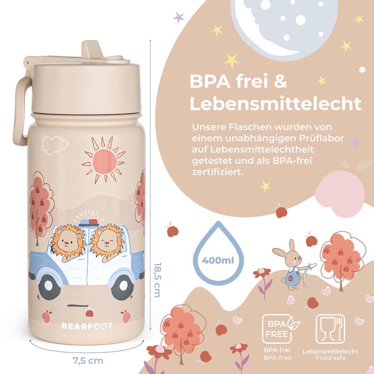 Thermo kinderdrinkfles RVS - politie bruin Joy&Bloom