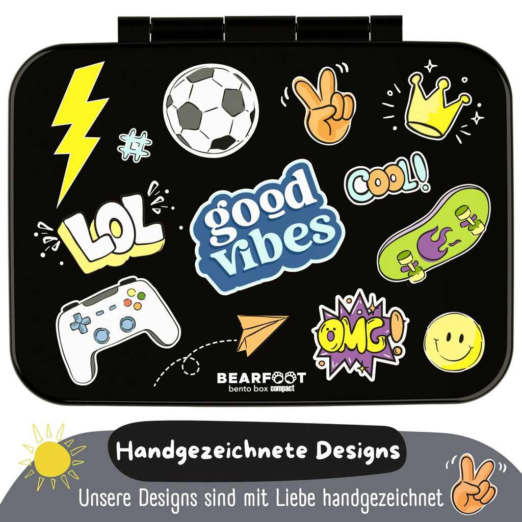 Lunchbox met compartimenten, licht en lek - sticker zwart