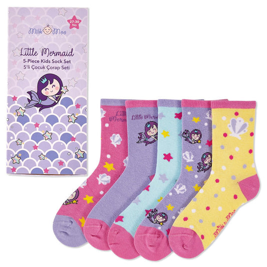 Milk&Moo Kleine Zeemeermin 5-pack kindersokken, maat 27-30, speels ontwerp Joy&Bloom