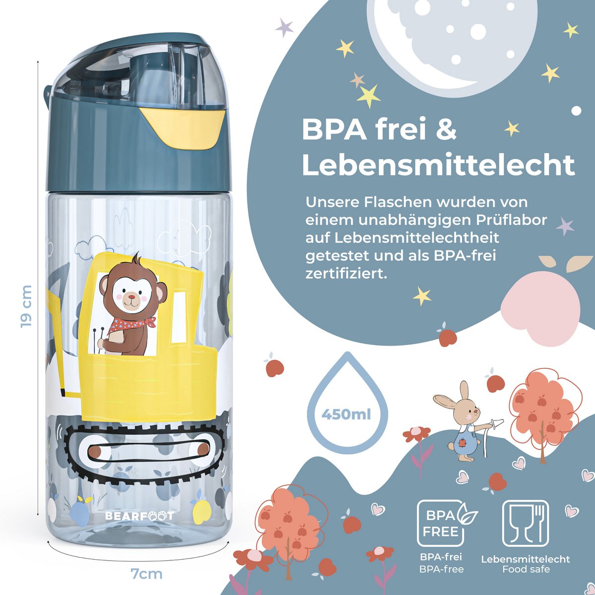 Kinderwaterfles, lichtgewicht waterfles - graafmachine & aap Joy&Bloom