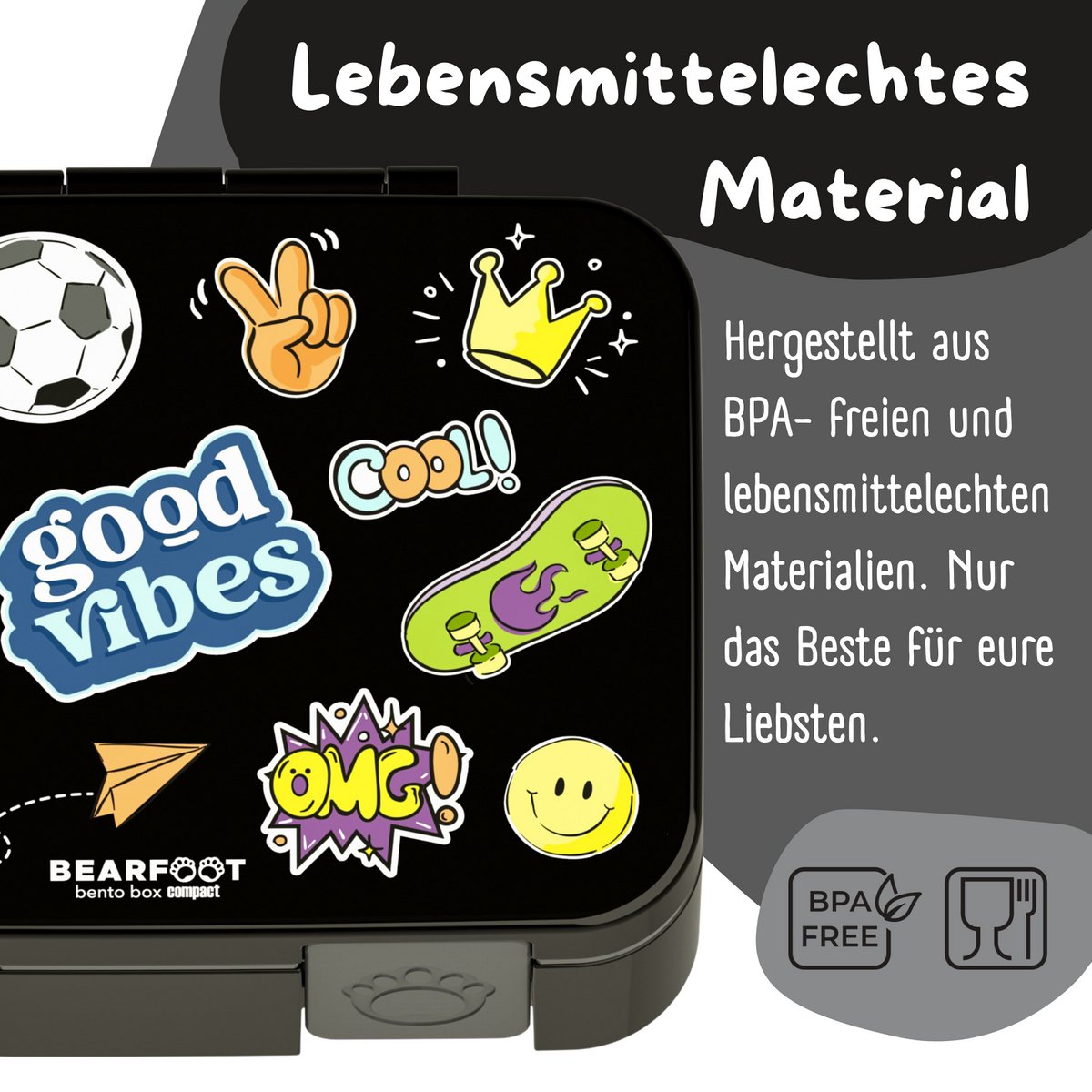 Lunchbox met compartimenten, licht en lek - sticker zwart Joy&Bloom
