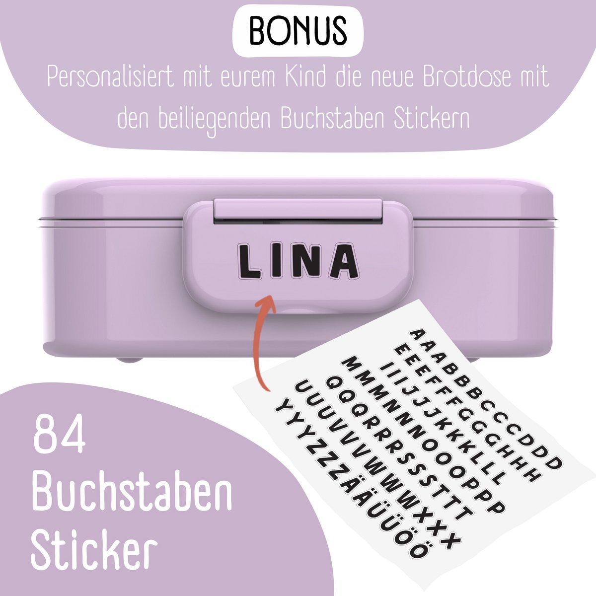 Kinderlunchbox met vakken, lekvrij - sticker, paars Joy&Bloom