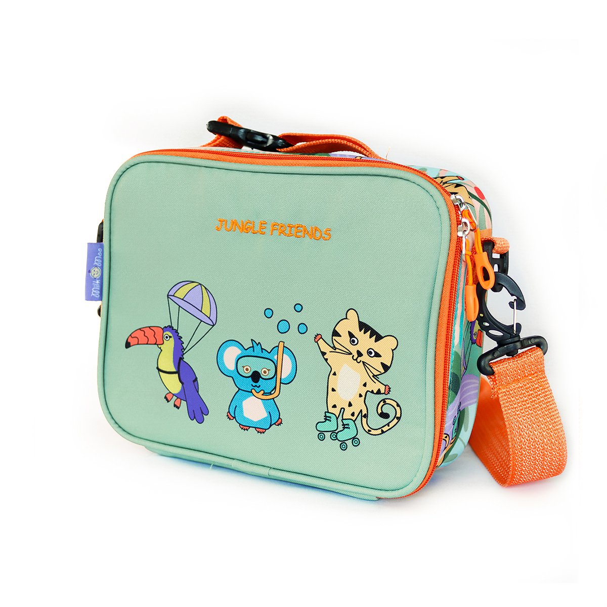 Milk&Moo geïsoleerde kinderschoollunchtas voor meisjes en jongens, Jungle Friends Joy&Bloom