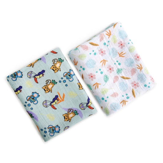 Milk&Moo Mousseline Deken Set van 2 Jungle Friends Joy&Bloom