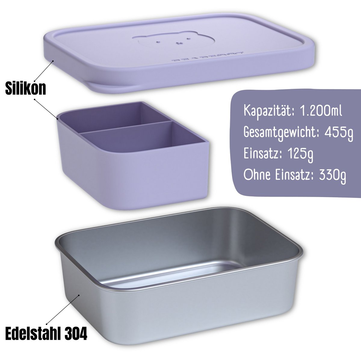 Kinderlunchbox RVS met siliconen inzetstuk - lavendel Joy&Bloom