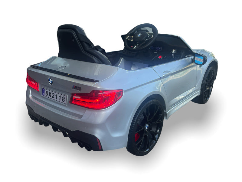 Bmw M5,Lithium, Leder Zitje, Rubberen Banden, Kinder Accu Auto! Kinderauto's Joy&Bloom